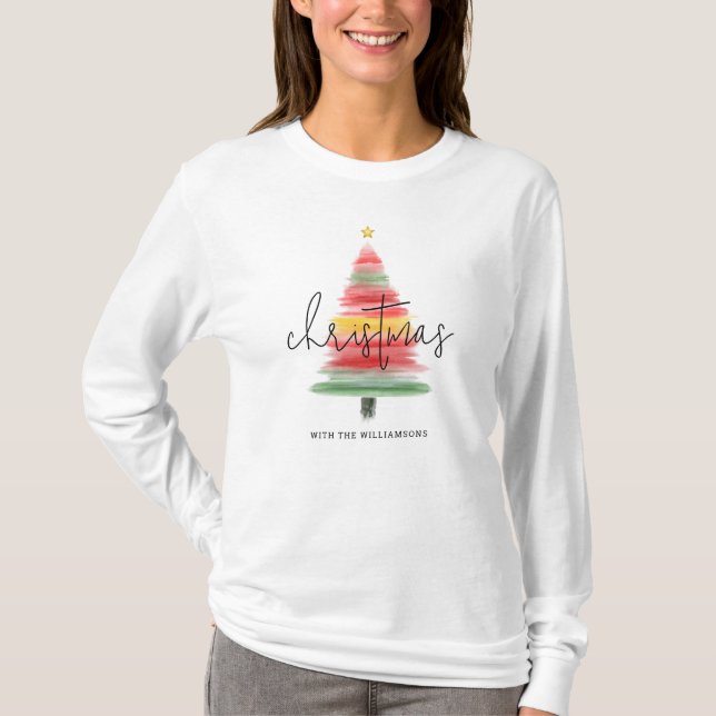 Watercolor Christmas Trees T-Shirt (Front)