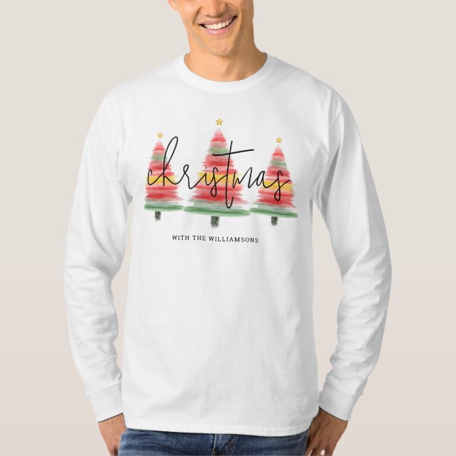 Watercolor Christmas Trees T-Shirt (Front)