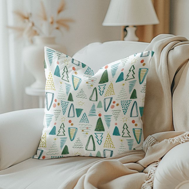 Watercolor Christmas Trees Throw Pillow (Watercolor Christmas Trees Reversible Festive Holiday Throw Pillow)