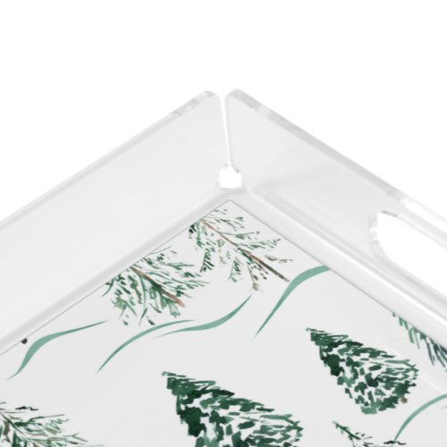 Watercolor Christmas trees Winter forest Acrylic Tray