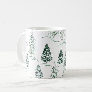 Watercolor Christmas trees. Winter forest. Coffee Mug