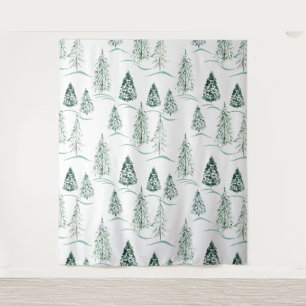 Watercolor Christmas trees. Winter forest. Tapestry