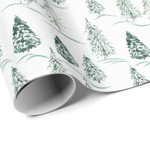 Watercolor Christmas trees Winter forest Wrapping Paper