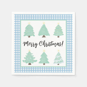 Watercolor Christmas Trees with Blue Plaid Napkins