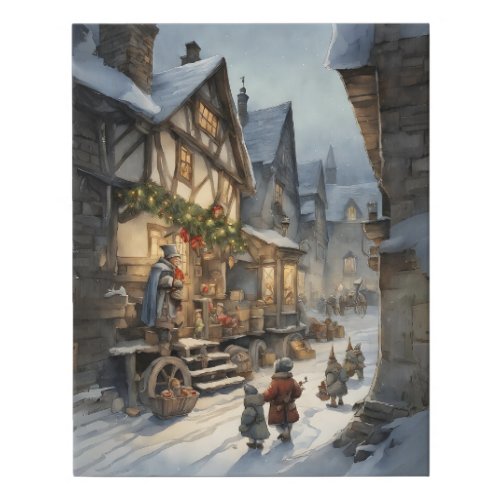 Watercolor Christmas Village  Faux Canvas Print