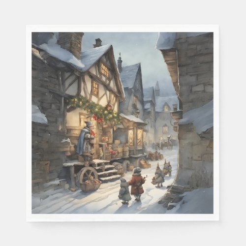Watercolor Christmas Village  Napkins