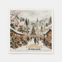 Watercolor Christmas Village Paper Napkins