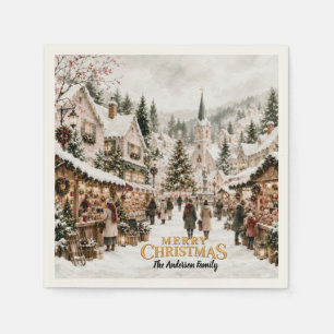 Watercolor Christmas Village Paper Napkins