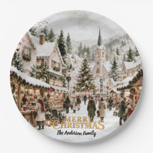 Watercolor Christmas Village Paper Plates