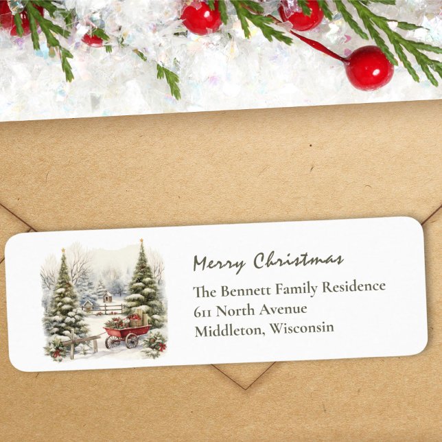 Watercolor Christmas Village Sleigh Scene Label (Creator Uploaded)