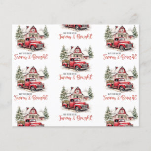 Watercolor Christmas Vintage Truck and Barn