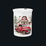 Watercolor Christmas Vintage Truck and Barn  Beverage Pitcher<br><div class="desc">Watercolor Christmas Vintage Truck and Barn beverage pitcher
Home & Living > Kitchen & Dining > Drinkware > Pitchers</div>