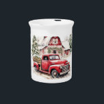 Watercolor Christmas Vintage Truck and Barn  Beverage Pitcher<br><div class="desc">Watercolor Christmas Vintage Truck and Barn beverage pitcher
Home & Living > Kitchen & Dining > Drinkware > Pitchers</div>