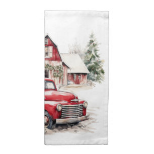 Watercolor Christmas Vintage Truck and Barn Cloth Napkin