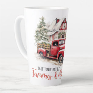 Watercolor Christmas Vintage Truck and Barn Latte Mug