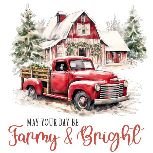 Watercolor Christmas Vintage Truck and Barn  Pillar Candle