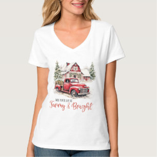Watercolor Christmas Vintage Truck and Barn T-Shirt