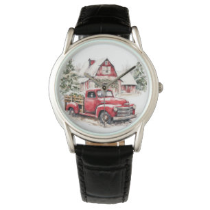 Watercolor Christmas Vintage Truck and Barn Watch