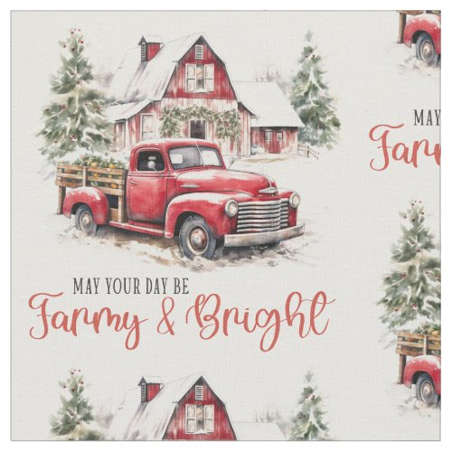 Watercolor Christmas Vintage Truck and Bern   Fabric
