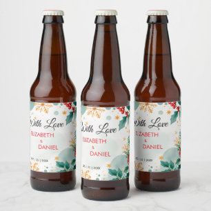 Watercolor Christmas Wedding Beer Bottle Labels