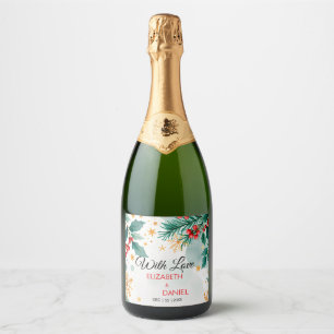 Watercolor Christmas Wedding Sparkling Wine Label 