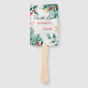 Watercolor Christmas Wedding with Holly Hand Fan