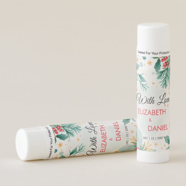 Watercolor Christmas Wedding with Holly Lip Balm (Front)