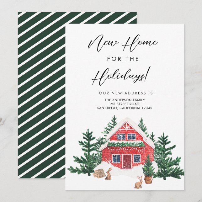Watercolor Christmas We've Moved Moving Invitation (Front/Back)