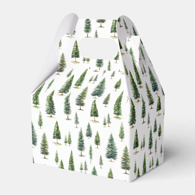 Watercolor Christmas Winter Trees Pattern Green Favor Boxes (Front Side)
