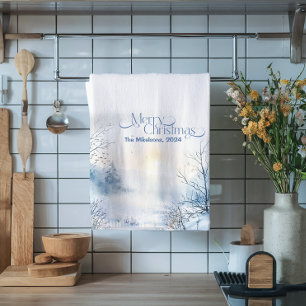 Watercolor Christmas Winter Wonderland Kitchen Towel