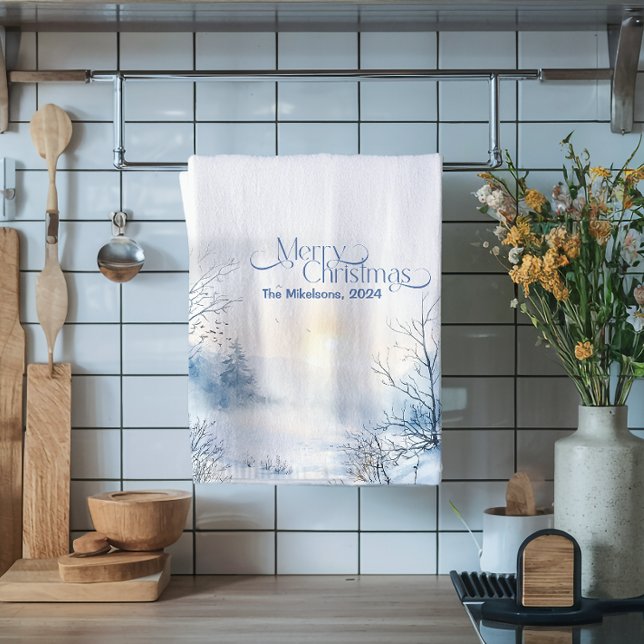 Watercolor Christmas Winter Wonderland Kitchen Towel (Creator Uploaded)