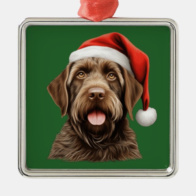 Watercolor Christmas Wirehaired Pointing Griffon Metal Ornament (Front)