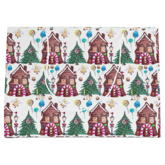 Watercolor Christmas Wonderland Pattern Large Gift Bag