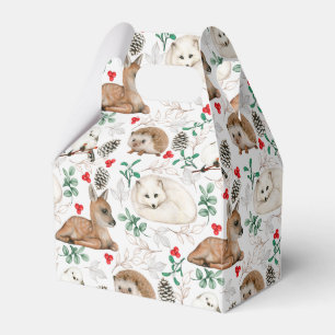 Watercolor Christmas Woodland Animals, Pinecones Favor Boxes