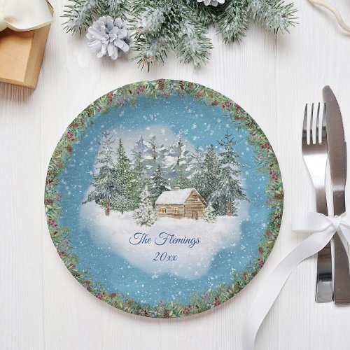 Watercolor Christmas Woodland Winter Personalized Paper Plates