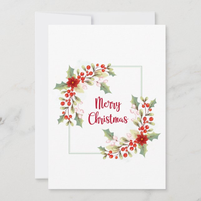 Watercolor Christmas Wrealth Holiday Card (Front)