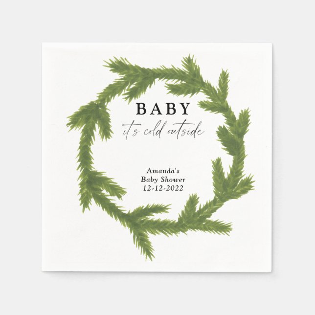 Watercolor Christmas wreath baby shower Napkins (Front)
