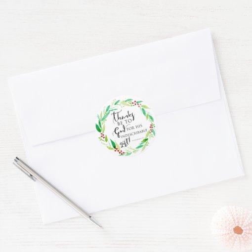 watercolor Christmas wreath Bible Verse Christian Classic Round Sticker
