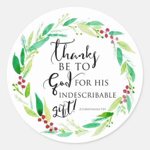 watercolor Christmas wreath Bible Verse Christian Classic Round Sticker