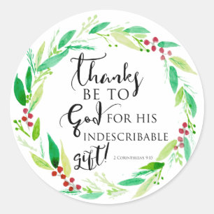 watercolor Christmas wreath Bible Verse Christian Classic Round Sticker