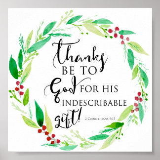 Watercolor Christmas Wreath Bible Verse Lettering Poster