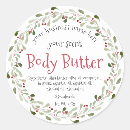 watercolor christmas wreath body butter classic round sticker