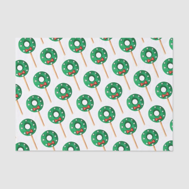 Watercolor Christmas Wreath Cake Pops Tissue Paper (Front)