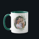 Watercolor Christmas Wreath Calligraphy Dog Photo Mug<br><div class="desc">Elegant Watercolor Christmas Wreath Calligraphy Dog Photo Mug</div>