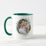 Watercolor Christmas Wreath Calligraphy Dog Photo Mug<br><div class="desc">Elegant Watercolor Christmas Wreath Calligraphy Dog Photo Mug</div>