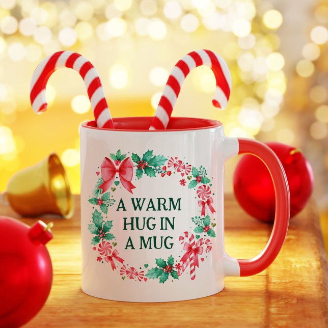 Watercolor Christmas Wreath & Candy Canes Quote Mug (Watercolor Christmas Wreath with Candy Canes Mug)