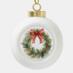 Watercolor Christmas Wreath Ceramic Ball Christmas Ornament