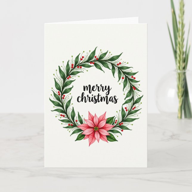 Watercolor Christmas Wreath Christmas Card (Front)