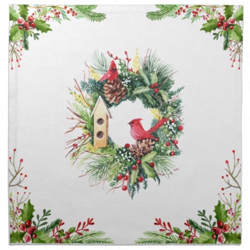 Watercolor Christmas Wreath Cloth Napkin