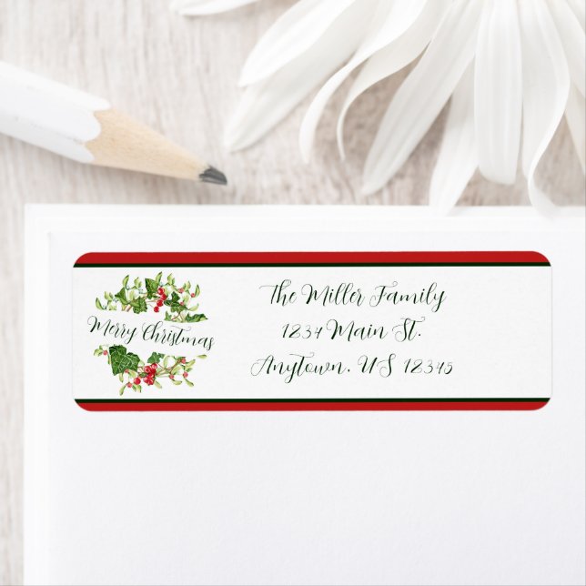 Watercolor Christmas wreath custom Holiday  Label (Insitu)